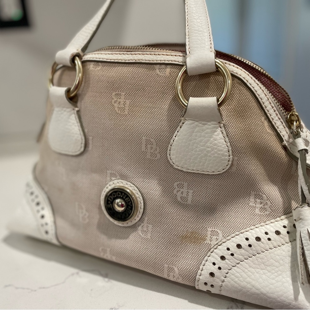 Dooney & Bourke Beige and White Bag W/Tassels